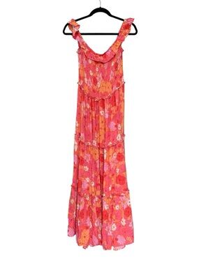 ABEL THE LABEL Women’s Floral Maxi Dress - Pink Orange Floral Ruffle